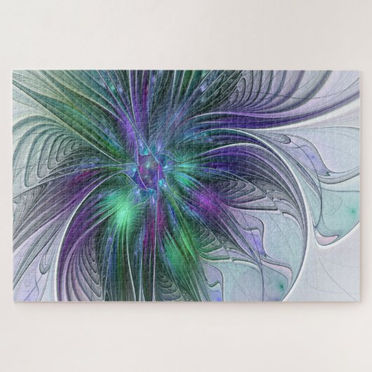 Puzzle Fleur vert violet Art Abstrait moderne Fractal (Horizontal)