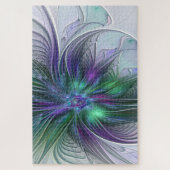 Puzzle Fleur vert violet Art Abstrait moderne Fractal (Vertical)