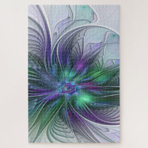 Puzzle Fleur vert violet Art Abstrait moderne Fractal