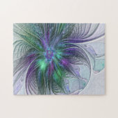 Puzzle Fleur verte abstraite moderne fractale violette (Horizontal)