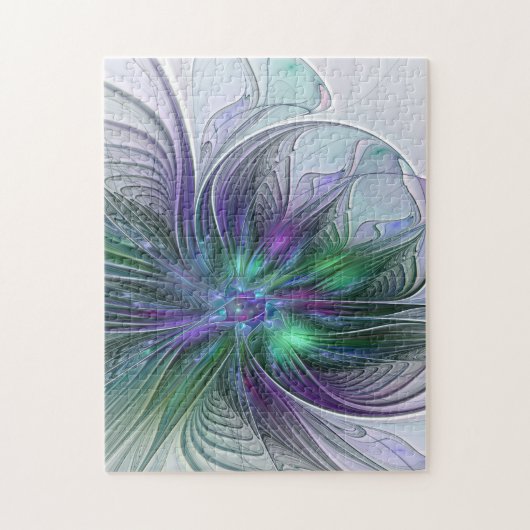 Puzzle Fleur verte abstraite moderne fractale violette (Vertical)
