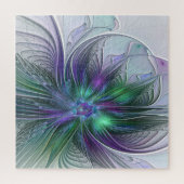 Puzzle Fleur verte abstraite moderne fractale violette (Vertical)