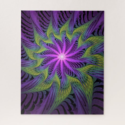 Puzzle Fleur Violette Verte Art Abstrait Moderne Fractal (Vertical)