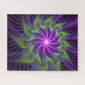 Puzzle Fleur Violette Verte Art Abstrait Moderne Fractal (Horizontal)
