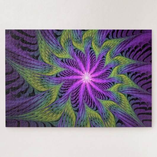 Puzzle Fleuron vert violet Art Abstrait fractal moderne (Horizontal)
