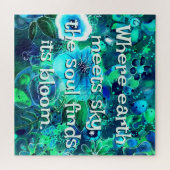 Puzzle Fleurs Abstraites Bleu Turquoise Vert Personnalisé (Horizontal)