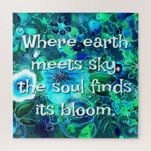 Puzzle Fleurs Abstraites Bleu Turquoise Vert Personnalisé (Vertical)