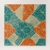 Puzzle Fleurs abstraites sarcelle, orange et chamois (Horizontal)