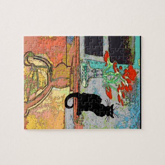 Puzzle Fleurs Abstraites sur table avec chat (Horizontal)