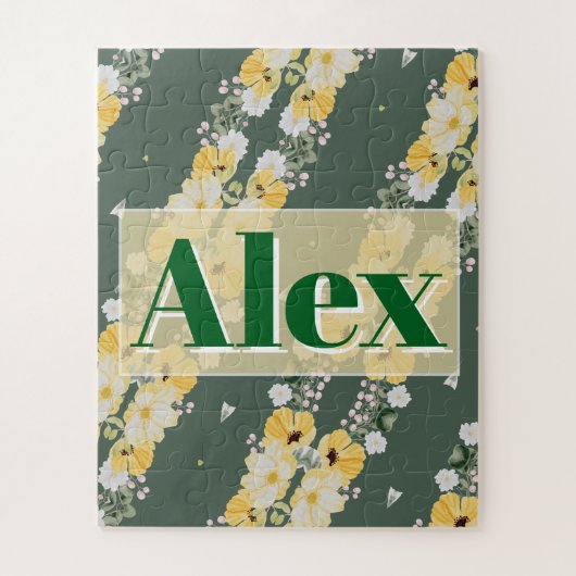 Puzzle Fleurs aquarelles modernes et fond vert (Vertical)