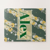 Puzzle Fleurs aquarelles modernes et fond vert (Horizontal)