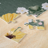 Puzzle Fleurs aquarelles modernes et fond vert (Côté)