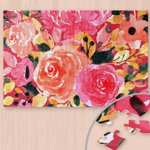 Puzzle Fleurs aquarelles rose vif Fleurs d'été