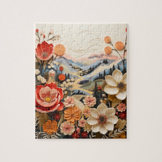 Puzzle Fleurs audacieuses avec montagnes (Vertical)