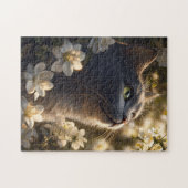Puzzle Fleurs blanches de chat bleu russe (Horizontal)