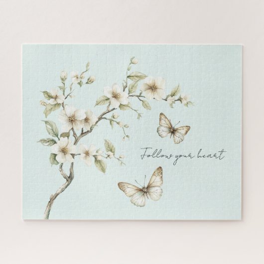 Puzzle Fleurs blanches de menthe Papillons (Horizontal)