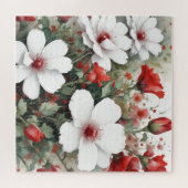 Puzzle Fleurs blanches et rouges Elégante aquarelle (Horizontal)