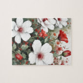 Puzzle Fleurs blanches et rouges Elégante aquarelle (Horizontal)
