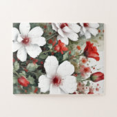 Puzzle Fleurs blanches et rouges Elégante aquarelle (Horizontal)