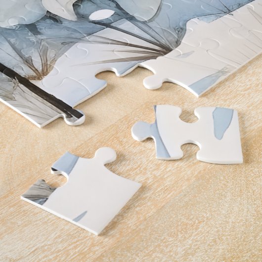 Puzzle Fleurs bleues et blanches en neige hivernale (Côté)