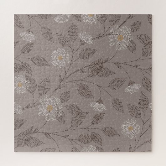 Puzzle Fleurs brodées et feuilles, design sans soudure. (Horizontal)