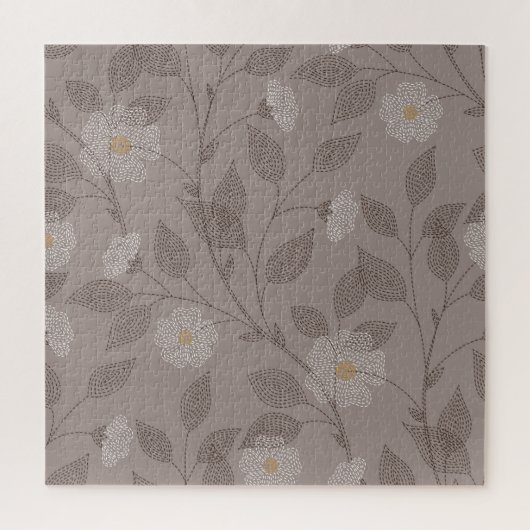 Puzzle Fleurs brodées et feuilles, design sans soudure. (Vertical)
