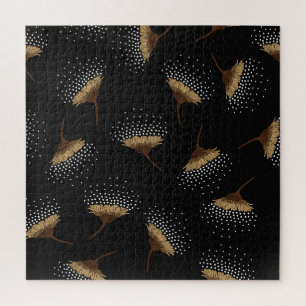 Puzzle Fleurs Brown, arrière - plan noir sans soudure.