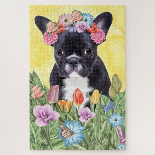 Puzzle Fleurs Bulldog françaises (Vertical)