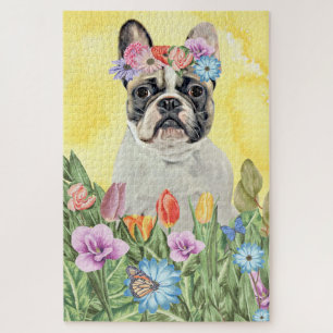 Puzzle Fleurs Bulldog françaises