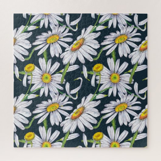 Puzzle Fleurs chamomiles : Aquarelle bleu foncé. (Vertical)