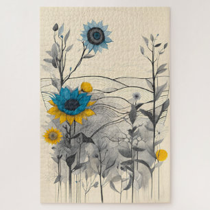 Puzzle fleurs collines paysage nature plante dessin art