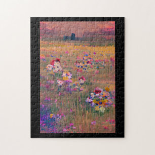Puzzle Fleurs dans un champ lavande art numérique blanc