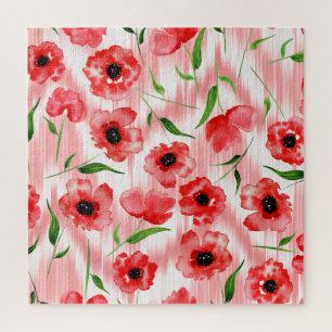 Puzzle Fleurs d'aquarelle : ikat de pavot.