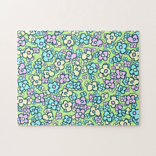 Puzzle Fleurs d'art populaire Printemps Vert Pastel Coule (Horizontal)