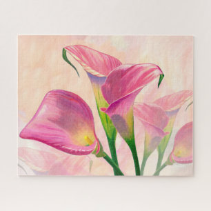 Puzzle Fleurs de calla roses, peinture acrylique