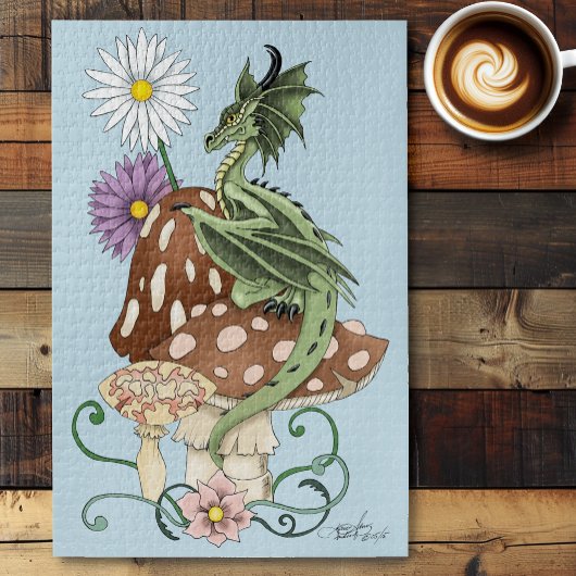 Puzzle Fleurs de Champignon Dragon Fantastique Vert Capri