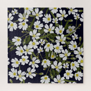Puzzle Fleurs de champs blancs : motif vintage.