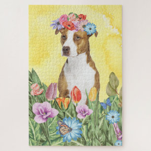 Puzzle Fleurs de chien Pitbull