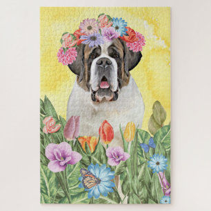 Puzzle Fleurs de chien Saint Bernard