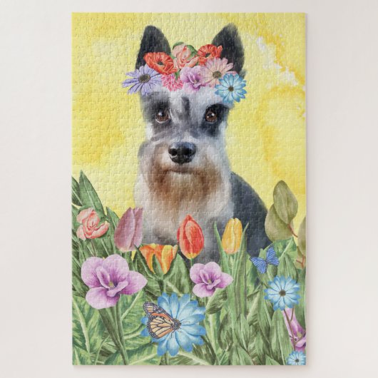 Puzzle Fleurs de chiens Schnauzer miniatures (Vertical)