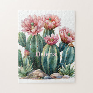 Puzzle Fleurs de désert à l'aquarelle cactus.