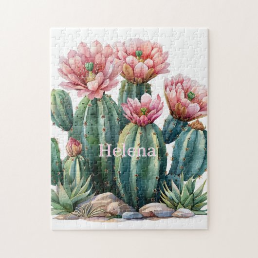Puzzle Fleurs de désert à l'aquarelle cactus. (Vertical)
