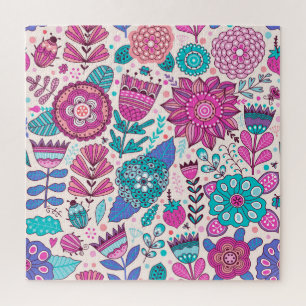 Puzzle Fleurs de gribouillis botaniques, texture transpar