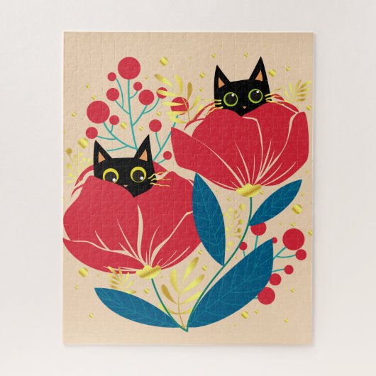 Puzzle Fleurs de jardin de chat Noir Or (Vertical)