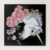 Puzzle Fleurs de licorne blanche enchantée rose noir (Horizontal)