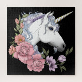 Puzzle Fleurs de licorne blanche enchantée rose noir (Vertical)