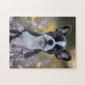 Puzzle Fleurs de lupine de chiot de Boston Terrier (Horizontal)