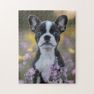 Puzzle Fleurs de lupine de chiot de Boston Terrier