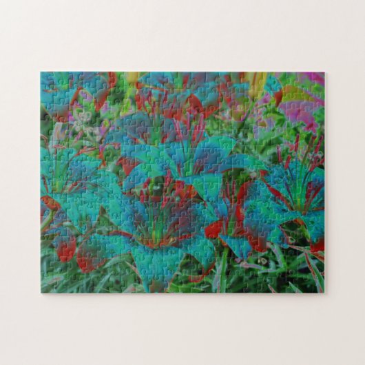 Puzzle Fleurs de lys bleus abstraits Art des gouttes de p (Horizontal)