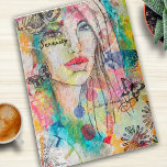 Puzzle Fleurs de papillons Abstraites de femme coloré Art<br><div class="desc">Ce design coloré a été créé en utilisant mon art médiatique mixte original en rouge,  bleu,  rose,  jaune,  vert et rouge vif avec une belle femme,  papillons,  et fleurs émergeant de l'arrière - plan.</div>